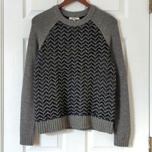 Madewell Merino Wool Reverse Herringbone Knit Crewneck Sweater Gray Navy XS